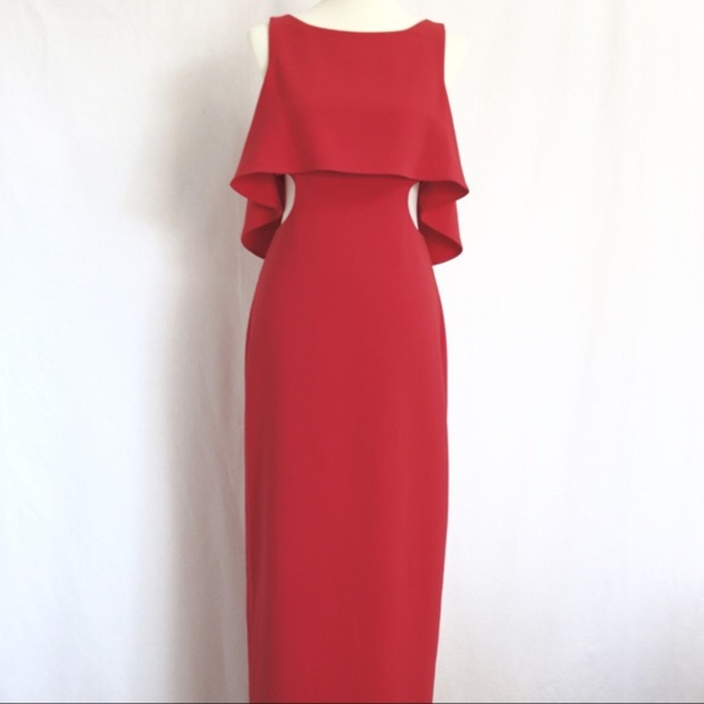 A red long cut out dress